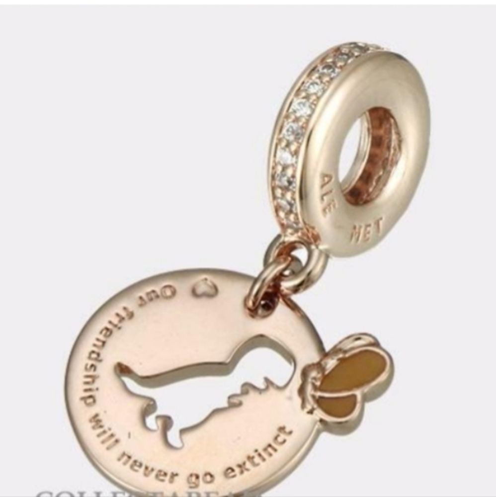 Dinosaur and butterfly rose gold dangle charm fits pandore​​